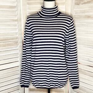 The Mercer N.Y. Black Ivory Striped 100% Cashmere Turtleneck Sweater 38 M
